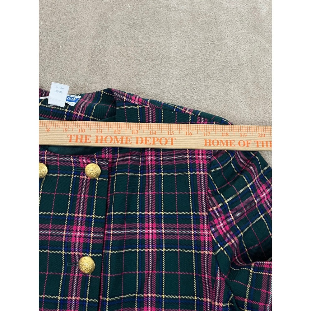 Vtg Pendleton Wool Skirt Suit Set Women 16 Green Pink Plaid Blazer Pleated Skirt - Picture 7 of 16